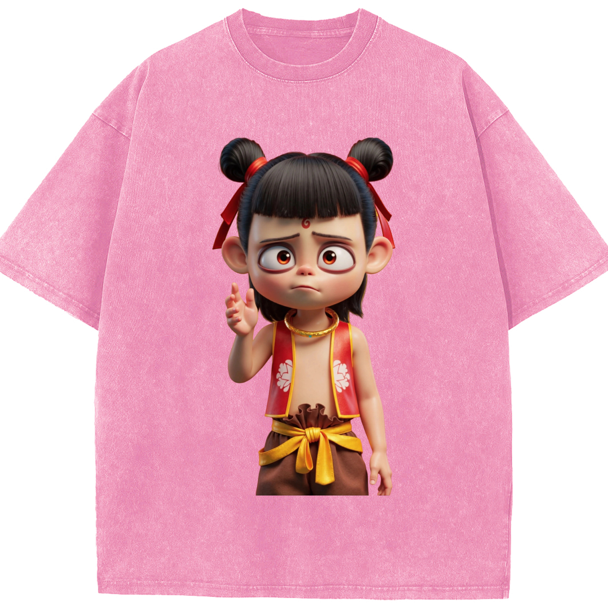 （画像用） Ne Zha 2 ナタ 魔童の大暴れ 綿100% ヴィンテージ風 半袖Tシャツ（フロントプリント）